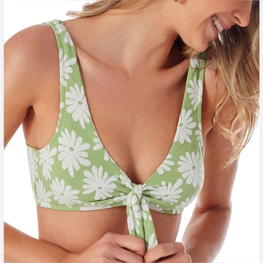 NWT Cupshe Light Green Floral Knotted Tank Bikini Top Small